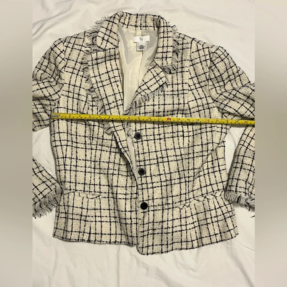 Apt. 9 Cream and Black Windowpane Tweed Blazer - Picture 3 of 5